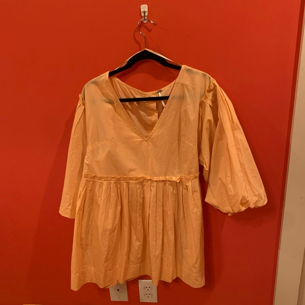 Free People Orange Poet Sleeve Mini Dress size Medium Buttons on the Back